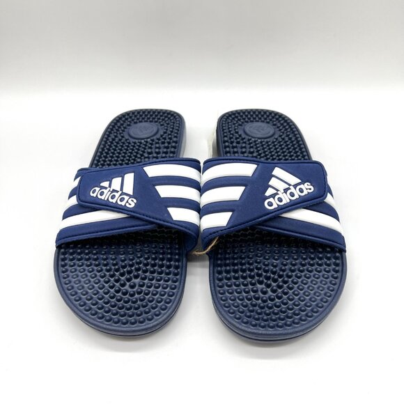 Adidas Unisex Adissage Navy Blue And White Slip On‎ Slides Sandals Shoes - Picture 2 of 12